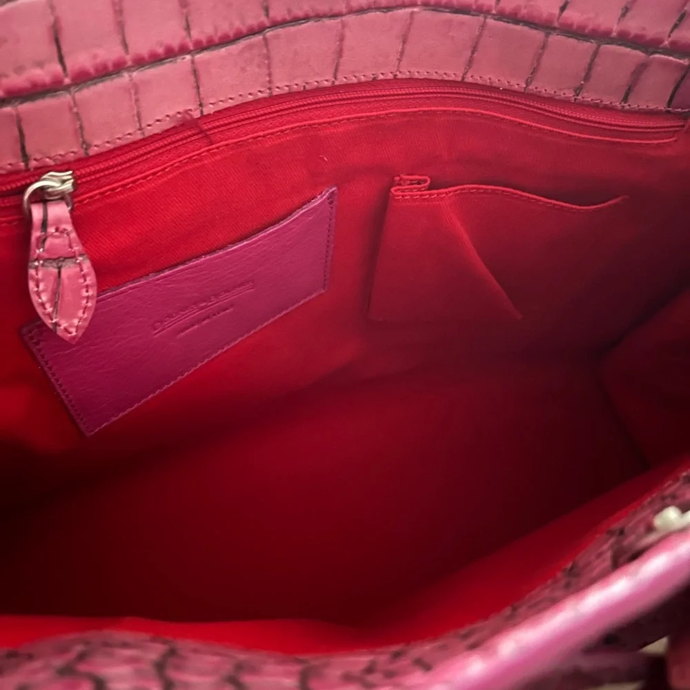 Dooney & Bourke Magenta Crocodile Embossed Leather Tassel Shoulder Bag Satchel - Picture 6 of 9